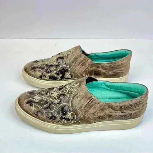 Corral E1560 Women’s Embroidery Brown & Black Inlay Sneaker E1560 Size 7.5 - Picture 2 of 9